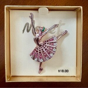 Monet Pink and Silver Ballet Dancer Brooch